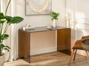 ELEGANCKIE PROSTOKĄTNE BIURKO DO DOMOWEGO GABINETU AMARIL BRĄZOWE SZKŁO